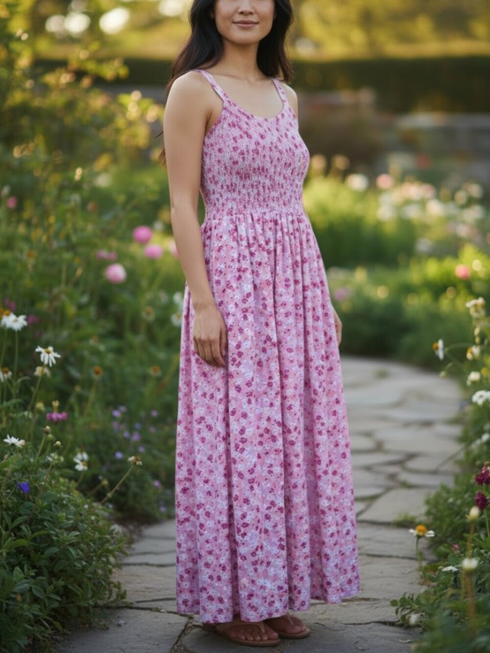 NWT ON-34th Smocked Floral Maxi Dress XS Lilac Pink